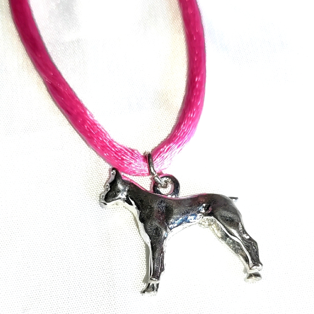 NEW! .925 Sterling Silver Boxer (Dog) Pendant Jewelry 3/4" & Satin Necklace 16".